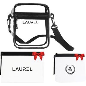 حقيبة شفافة معتمدة من LAUREL، محفظة شفافة + 2 هدية، محفظة صغيرة شفافة للسيدات (12 × 6 × 12) للحفلات الموسيقية والمناسبات