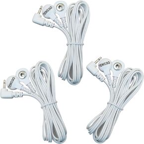 TENS Unit Wires Replacement Cords: TENSSO 3pcs Cable Lead Replacements with DC 2.5mm Mini Plug to 2 Snap Connectors for Electrode eStim Pads - White 5ft