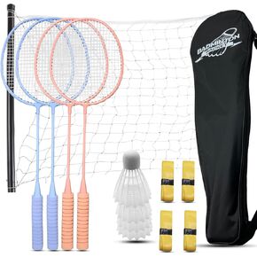 Magicorange Badminton Rackets Set of 5 for Outdoor Backyard Games, Including 4 Racquets,4 Shuttlecocks, 4 Replacement Grip Tapes,1 Badminton net & 1 Carry Bag