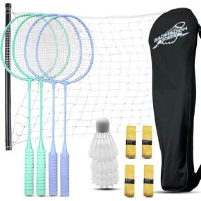 Magicorange Badminton Rackets Set of 5 for Outdoor Backyard Games, Including 4 Racquets,4 Shuttlecocks, 4 Replacement Grip Tapes,1 Badminton net & 1 Carry Bag