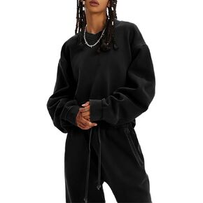 بدلة رياضية نسائية من Gihuo مكونة من قطعتين بلوفر بياقة دائرية وبنطلون رياضي بخصر عالٍ ومجموعات صالة متطابقة in Kuwait