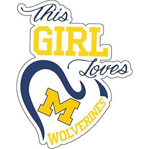 ملصق من الفينيل مطبوع عليه This Girl Loves Michigan Wolverine (5 مقاسات مختلفة) ملصق من الفينيل لجامعة ميتش، ألوان الفريق (3 بوصات)