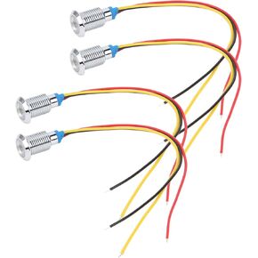4 Sets Pre?Wired Round LEDs, Common hod 10mm 36V LED Metal Indior Light IP66 Waterproof Metal Indior(Red and Yellow)