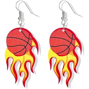 Sports Game Ball Baseball/Basketball/Rugby/Volleyball/Football Wooden Earrings for Women Sports Fans Players Lightweight Statement Earring