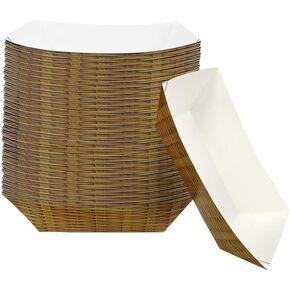 Basket Pattern Paper Serving Trays - (100 Pack) 2 Lb Brown Disposable Food Boats Eco Friendly For Concession Food & Condiments Carnivals Hot Dog Nacho