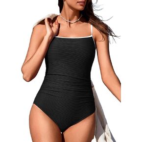Summer Mae Women‘s One Piece Swimsuit Tummy Control Bathing Suits Ribbed Square Neck Adjustable Straps Swimwear
