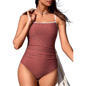 Summer Mae Women‘s One Piece Swimsuit Tummy Control Bathing Suits Ribbed Square Neck Adjustable Straps Swimwear