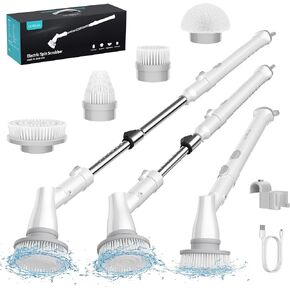 Ultrean Electric Spin Scrubber, Cordless Cleaning Brush with 4 Replaceable Brush Heads Adjustable Extension Handle, Dual Speed Shower Scrubber for Cleaning Bathroom, Tile, Floor, Tub