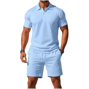 Milumia Men's 2 Piece Outfits Collared Short Sleeve T Shirt and Drawstring Shorts