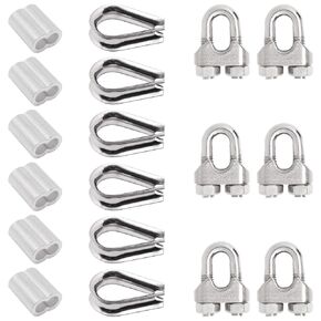 Stainless Steel Cable Clamps, Cable Clamps 1/4 Inch, M6 304 Stainless Steel Wire Rope Accessory Kit for 1/4 Inch Wire Rope Cable Thimbles Rigging Wire Clamps for Cables (6Pcs)