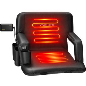 VIVOHOME Heated Stadium Seats with 20000mAh Power Bank, Bleacher Chairs with 12V 20W PD Fast Charging Type C Port, 3 Levels of Heat, NTC Overheat Protection System
