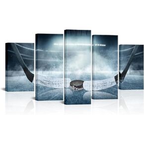 KREATIVE ARTS 5-Piece Ice Hockey Canvas Wall Art Set - Modern Stick & Ball Prints for Living Room Decor - Framed and Ready to Hang - Large Sports Poster for Home Decoration