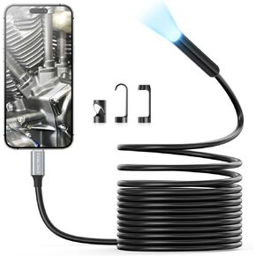 Endoscope Camera, iPhone USB Borescope Inspection Camera Flexible Rigid Snake Camera with 8 LED Lights, IP67 Waterproof Tube Sink Pipe Drain Camera for Android, iPhone, iPad(10FT)