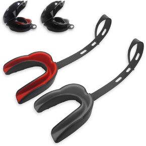 2 Pack Youth Football Mouth Guard with Case and Strap, Adults Sports Mouthguard for Football, Boxing, Basketball, Rugby, Hockey, Lacrosse, MMA, Wrestling, Soccer (Red& Grey)