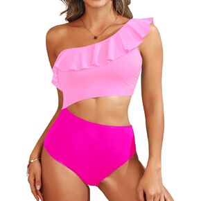Women One Piece Cutout Swimsuits - One Shoulder Ruffle Cut Out Bathing Suit Swimwear Monokini 2025