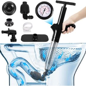 Toilet Plunger, Stainless Steel Drain Clog Remover Tool, High Pressure Air Drain Blaster Gun with Visual Barometer, Powerful Sink Plunger Plumbing Tools for Toilets, Bathroom, Kitchen, Clogged Pipe