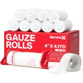Premium Gauze Rolls - Stretch Rolled Gauze - Gauze Wrap Roll for Wounds - Conforming Gauze Bandages - 4 inch x 4.1 yds - 10 Pack