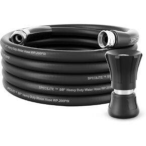 Hot/Cold Water Hose 50ft x 5/8" with High Flow Nozzle,Heavy Duty Black Garden Hose -50℉ to 158℉,Flexible & Lightweight Rubber Hoses With 3/4"Stainless Steel Fittings for Yard,Outdoor,Farm
