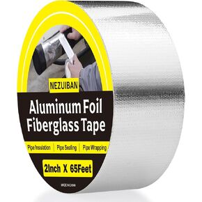 NEZUIBAN Aluminum Foil Fiberglass Tape,2 inch x 33 yd, 3.9 mil,Reinforced HVAC Tape,High Temperature Insulation Tape for Sealing and Patching Duct