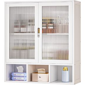 Bathroom Wall Cabinet with 2 Frosted Door,Bamboo Medicine Cabinet with Open Compartment,Over The Toilet Storage Organizer Space Saver with Large Space (Bamboo)