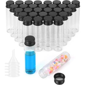 Jiuwu 32 Pack Mini Jars 20 ml Glass Bottles with Lids 2/3 Oz Glass Jars with Lids Glass Bottles with 5 Small Funnels Small Glass Jars with Lids for Sample Collectio