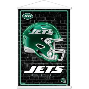 Trends International NFL New York Jets - Neon Helmet 24 Wall Poster with Magnetic Frame, 22.37" x 34.00", Premium Print and Black Hanger Bundle