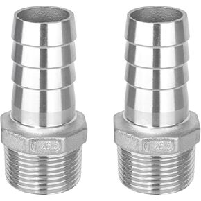 304 Stainless Steel Hose Barb Fitting, 5/8" Hose Barb x 1" NPT Male Adaptor for Water Fuel Air 2PCS