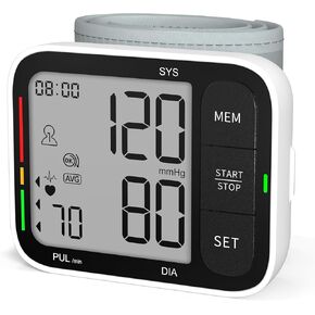 Wrist Blood Pressure Monitor, Universal Bp Cuff(5.3-8.4in) Large LCD Display 2 Users Total 240 Memories, 2 AAA Batteries & Carrying Case Included