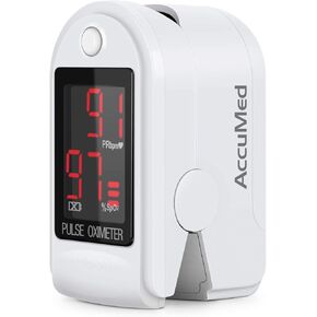AccuMed® CMS-50DL Fingertip Pulse Oximeter Finger Pulse Blood Oxygen SpO2 Monitor w/Carrying case, Landyard Silicon Case & Battery (White)