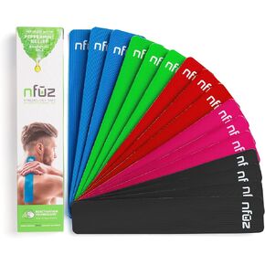 Essential Oils Infused Kinesiology Tape - NFUZ Tape - Peppermint - Aromatherapy Oils Athletic Tape - K Tape Precut Strips, Sports Recovery Body Muscle Pain Relief Kinesio Tape (16 Count, Black)