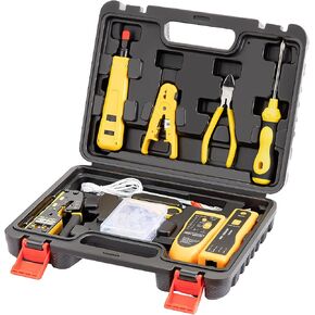 Network Tool kit, RJ45 Crimp Tool kit Pass Through Crimper Cat6 Cat5 Cat5e Crimping Tool, Wire Tracker, 110/88 Punchdown Tool, Stripper, Cutter, Cat6 Pass Through Connectors