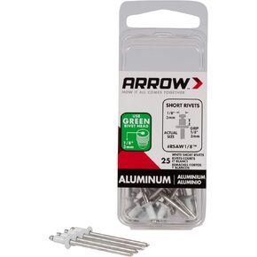 Arrow RSAW1/8 Short Aluminum White 1/8-Inch Rivets, 25-Count