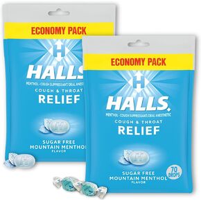 Halls Sugar Free Cough Drops, Mountain Menthol Economy Pack, 70 Count (Pack of 2)