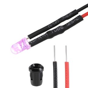 uxcell 5Set DC 12V 3mm Pre Wired LED with Holder, Pink Light Round Top Clear Lens, 6mm Panel Mount