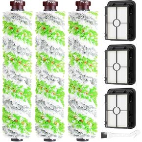 Brush Filter Replacement Compatible with Bissell CrossWave Pet Pro All in One, 3 Multi-Surface Brush Roll 1868 + 3 Vacuum Filter 1866 Vacuum Filter, Compare to Part 1608683, 160-8683, 1608684