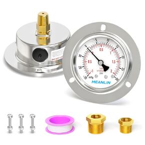 MEANLIN MEASURE 0~60Psi Liquid Filled Pressure Gauge Front Flange Panel Mount, 1/4" NPT 2.5" FACE DIAL Stainless Steel Case with Phillips Screw and Nut, +/-3-2-3%