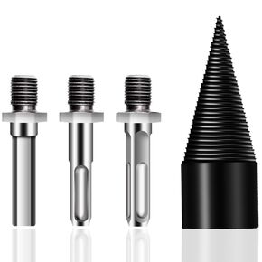 Firewood Log Splitter Drill Bit, Removable Firewood Drill Bit Wood Log Splitter Heavy Duty Electric Drills Screw Cone Driver Hex + Square + Round 32mm/1.26inch