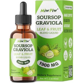 قطرة سائل Soursop Graviola 1900 مجم - تعزيز المناعة، النوم والاسترخاء، خالي من السكر، نكهة طبيعية، فوائد عشبية، امتصاص 98%، سائل مستخلص أوراق Soursop المر