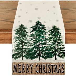 Artoid Mode Xmas Trees Snowflake Merry Christmas Table Runner, Seasonal Winter Green Kitchen Dining Table Decoration for Home Party Decor 13x72 Inch