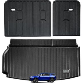 Floor Mats 3 Row & Cargo Liner for 2018-2023 Chevy Chevrolet Traverse 7 Seats with 2nd Row Bucket Seats，TPE All Weather Protection Car Floor Liners & trunk mat Accessories-Black