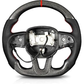 Steering Wheel, Full Leather D-Shaped Flat-Bottom Steering Wheel for Dodge/Jeep Grand Cherokee/SXT/GT/RT/SRT/HELLCAT 15-24, Perforated Leather Grip, Premium Replacement Auto Steering Wheel
