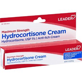 Leader Hydrocortisone Cream, Maximum Strength, Instant Itch Relief for Mosquito Bites, Eczema, Dermatitis, Skin Infections & Hemorrhoids, for Adults and Kids Ages 2+, Compare to Cortizone 10, 1 oz