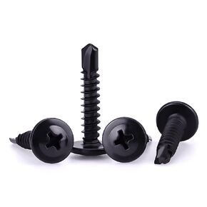 #8 x 1 Black Truss Head Self Drilling Screws, 410 Stainless Steel Wood Screws Quick Metal Self Tapping Screws, Black Oxide Coated Finish, Wafer Head Sheet Metal Tek Screws, 100 PCS