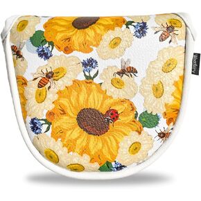 Putter Cover Mallet with Strong Magnetic Closure, Wootfairy Golf Club Cover Waterproof Leather Putter Head Cover Golf Headcovers Compatible with Taylormade Odyssey and More Brand (Sunflower)
