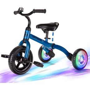 YGJT 3 in 1 Lighting Tricycle for Toddlers Age 2-5 Years Old, Folding Kids Balance Bike with Adjustable Seat and Removable Pedal, Toddler Bike Ride-on Toys for Infant, Gifts for Baby Boys Girls