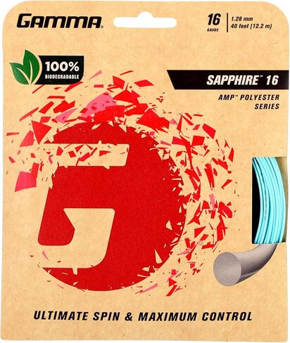 GAMMA Sapphire Tennis String, Earth-Friendly Tennis Racket Strings with AMP Copolyester Technology for Effortless Spin and Precision, 16 and 17 Gauge, Reel, Set in Kuwait
