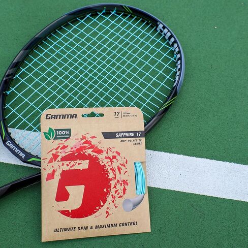 GAMMA Sapphire Tennis String, Earth-Friendly Tennis Racket Strings with AMP Copolyester Technology for Effortless Spin and Precision, 16 and 17 Gauge, Reel, Set in Kuwait
