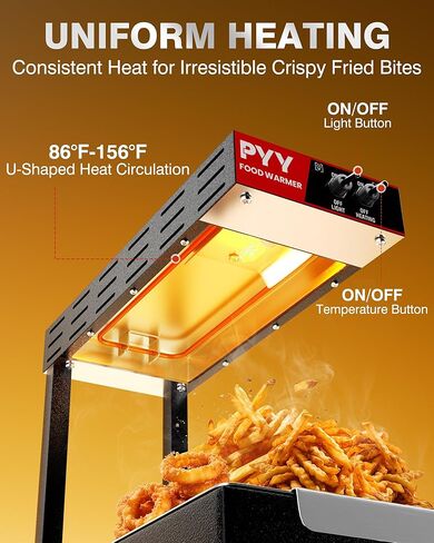 PYY French Fry Warmer - 500W Commercial Food Heat Lamp Fry Dump Station Chip Warmer Food Warmer Temp 86°F-156°F Countertop French Fry Heat Lamp Fry Warmer Commercial for Buffet Food Truck Restaurant in Saudi Arabia