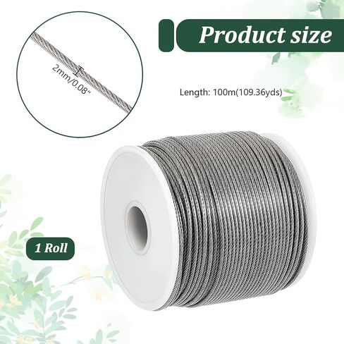 AHANDMAKER 328FT 304 Stainless Steel Cable Wire, 5/64" Wire Rope Aircraft Cable, Wire Trellis Strength Cable for DIY Outdoor Railings, Garden String Lights, Picture Hanging, Clothesline(Nylon-Coated) in Kuwait
