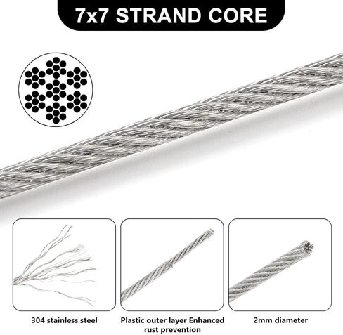 AHANDMAKER 328FT 304 Stainless Steel Cable Wire, 5/64" Wire Rope Aircraft Cable, Wire Trellis Strength Cable for DIY Outdoor Railings, Garden String Lights, Picture Hanging, Clothesline(Nylon-Coated) in Kuwait